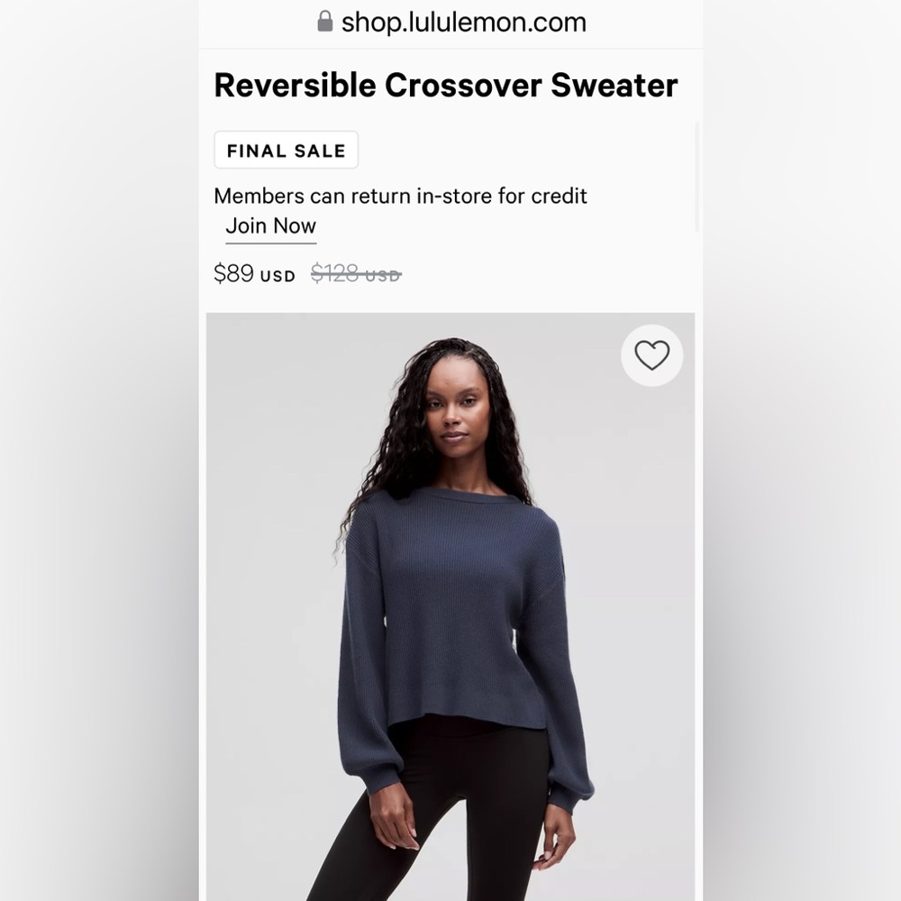 lululemon athletica Reversible Crossover Sweater in Navy